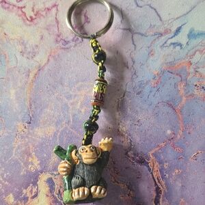 Monkey Keychain Beaded Braided Macrame Nature Green Yellow Black Brown Key Ring